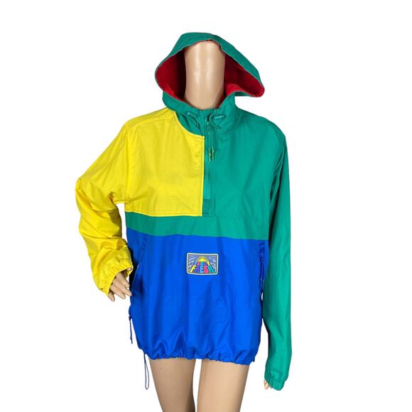 Teddy Fresh Primary Colorblock 1/2 Zip Hooded Windbreaker Pullover Size M - Picture 1 of 16